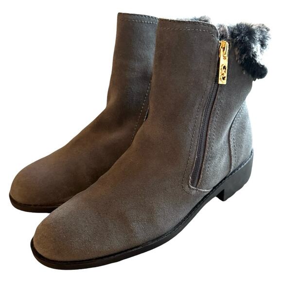 Cole Haan Gray Suede Ankle Booties Women’s Faux Fur Cuff Side Zip Winter Boots 9 - Picture 4 of 13